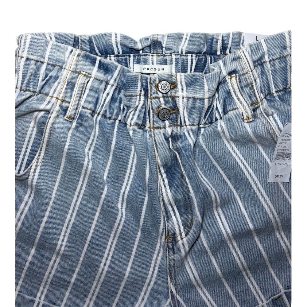 NWT PacSun Mom Shorts Blue White Striped High Rise Womens Size Large
